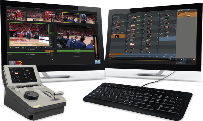 Evertz DreamCatcher Replay system with controller and dual monitor interface
